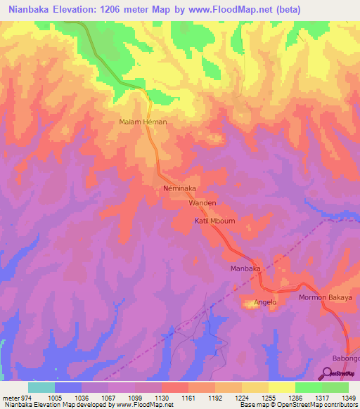 Nianbaka,Cameroon Elevation Map