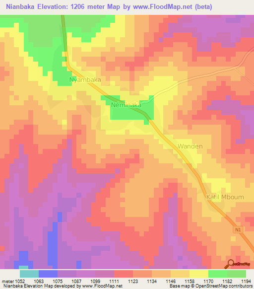 Nianbaka,Cameroon Elevation Map