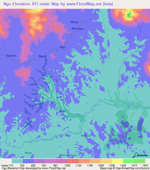 Ngu,Cameroon Elevation Map