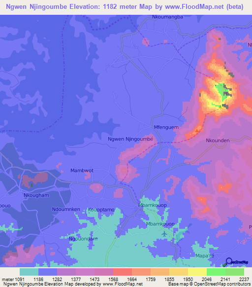 Ngwen Njingoumbe,Cameroon Elevation Map