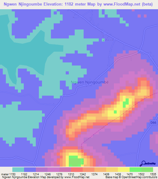 Ngwen Njingoumbe,Cameroon Elevation Map