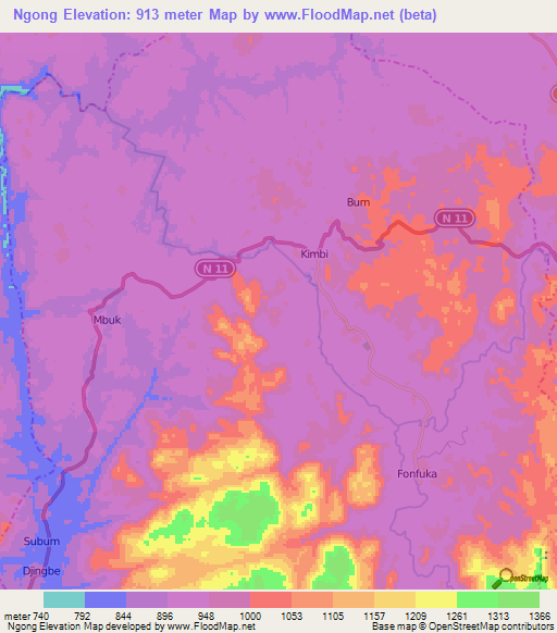 Ngong,Cameroon Elevation Map