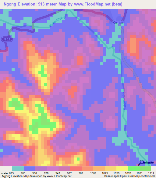 Ngong,Cameroon Elevation Map