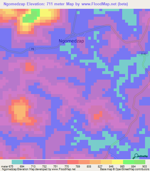 Ngomedzap,Cameroon Elevation Map