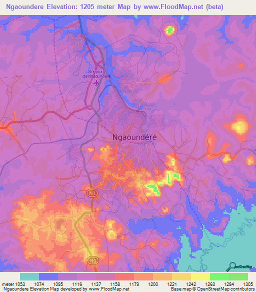 Ngaoundere,Cameroon Elevation Map