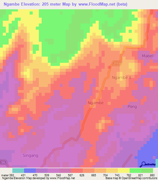 Ngambe,Cameroon Elevation Map