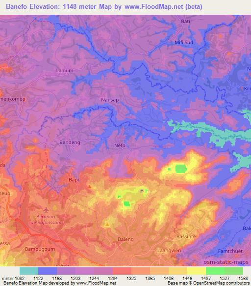 Banefo,Cameroon Elevation Map