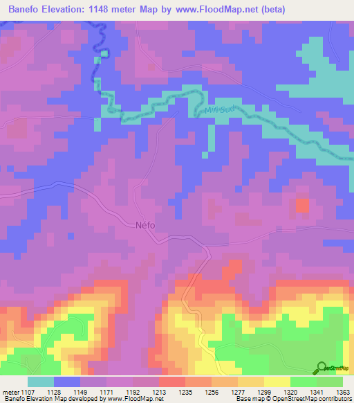 Banefo,Cameroon Elevation Map