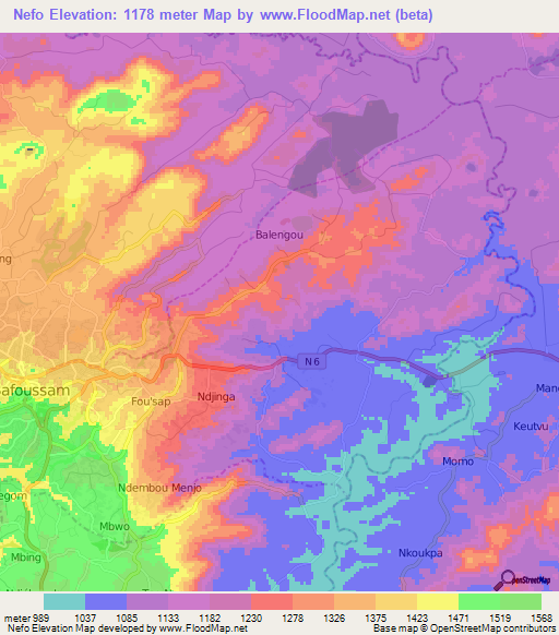 Nefo,Cameroon Elevation Map