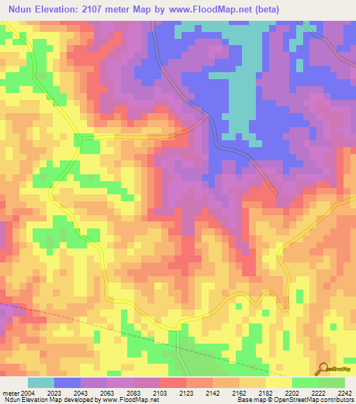 Ndun,Cameroon Elevation Map