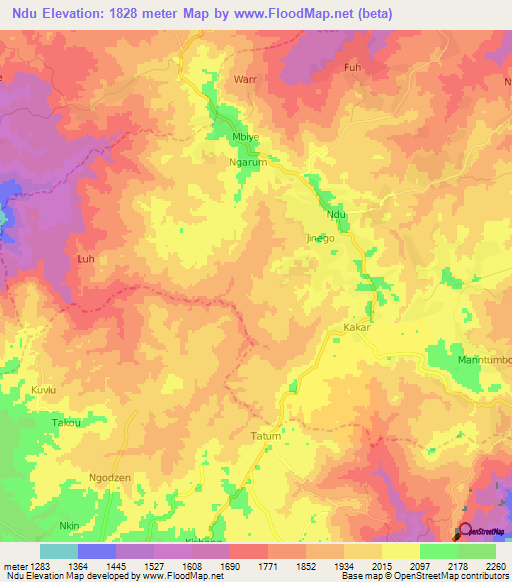 Ndu,Cameroon Elevation Map