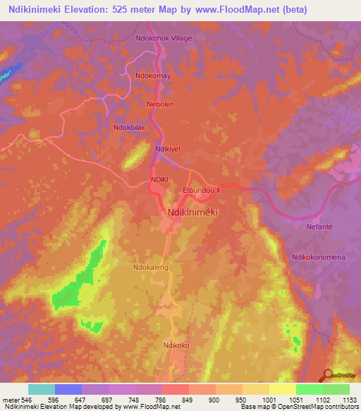 Ndikinimeki,Cameroon Elevation Map