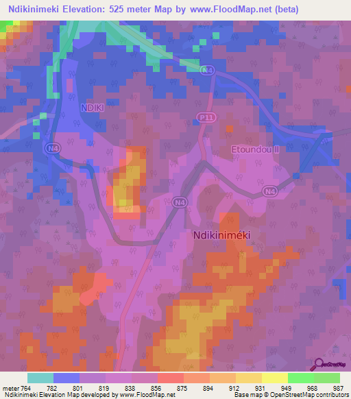 Ndikinimeki,Cameroon Elevation Map