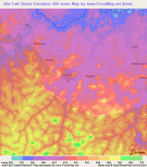 Alte Fakt Delele,Cameroon Elevation Map