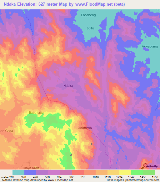 Ndaka,Cameroon Elevation Map