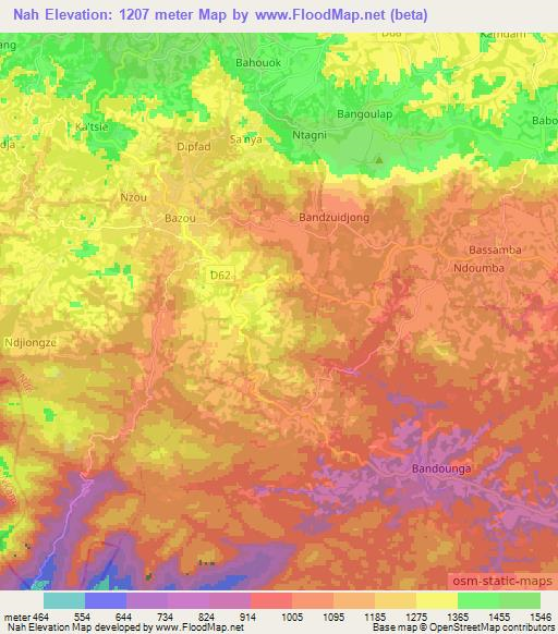 Nah,Cameroon Elevation Map