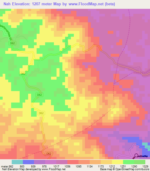 Nah,Cameroon Elevation Map