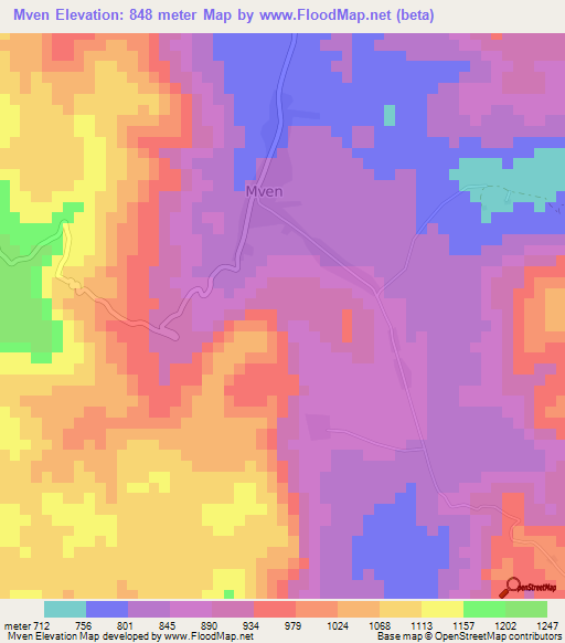 Mven,Cameroon Elevation Map