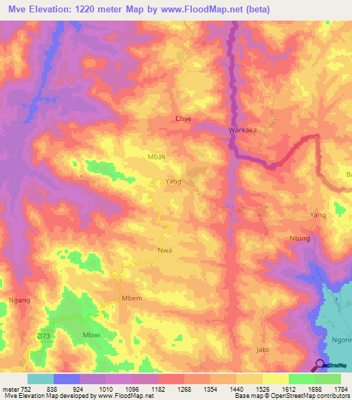 Mve,Cameroon Elevation Map