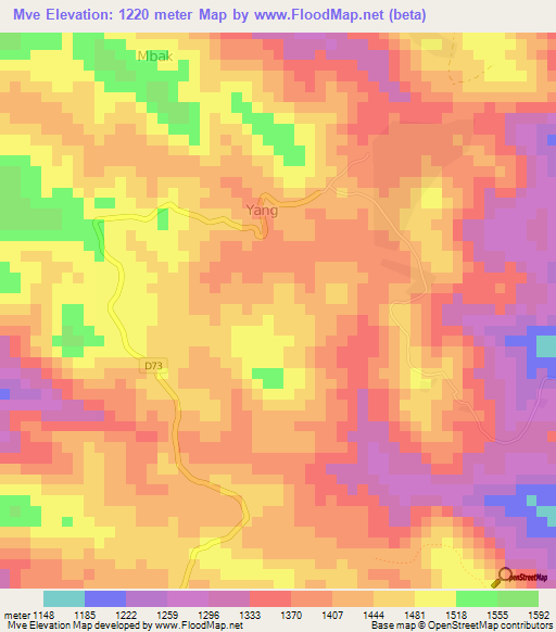 Mve,Cameroon Elevation Map