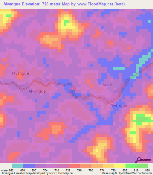 Mvangue,Cameroon Elevation Map