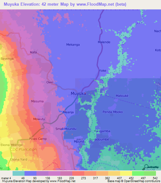 Muyuka,Cameroon Elevation Map