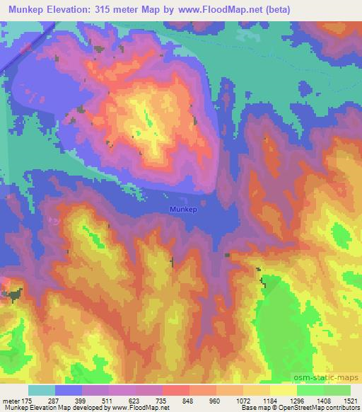 Munkep,Cameroon Elevation Map