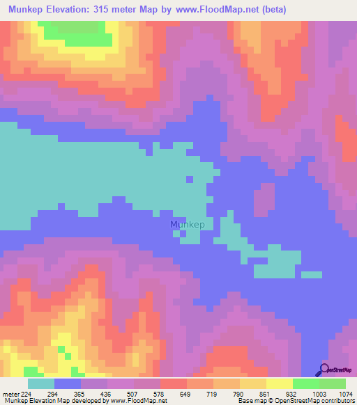 Munkep,Cameroon Elevation Map