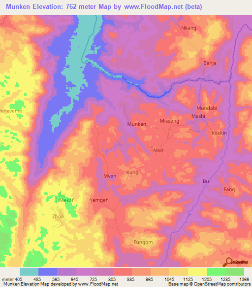 Munken,Cameroon Elevation Map