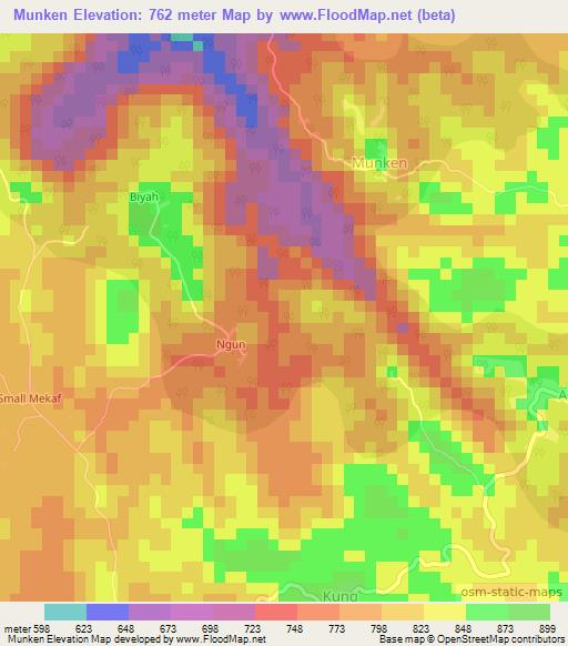 Munken,Cameroon Elevation Map