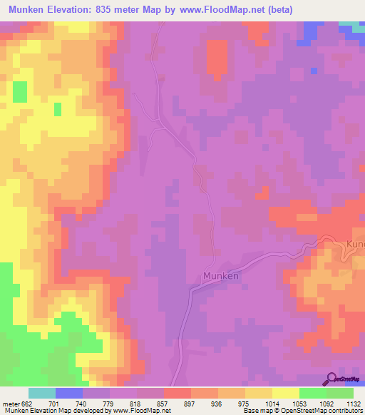 Munken,Cameroon Elevation Map