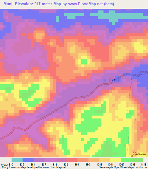 Munji,Cameroon Elevation Map