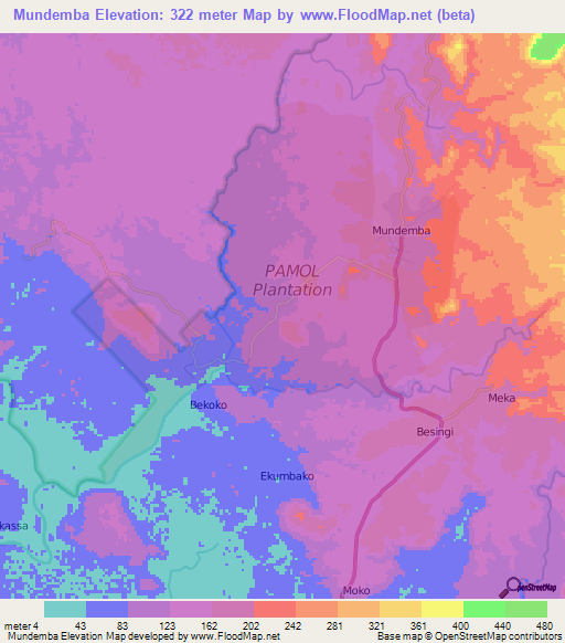 Mundemba,Cameroon Elevation Map