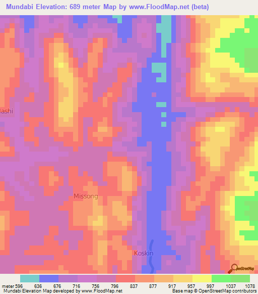 Mundabi,Cameroon Elevation Map