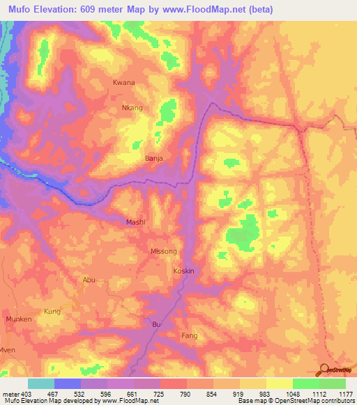 Mufo,Cameroon Elevation Map