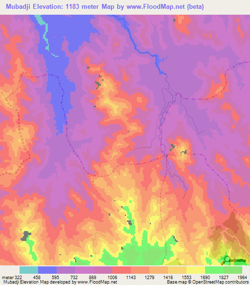 Mubadji,Cameroon Elevation Map