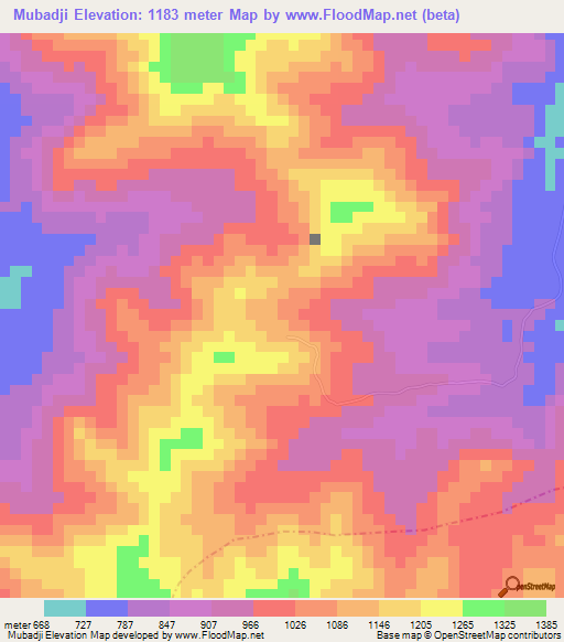 Mubadji,Cameroon Elevation Map