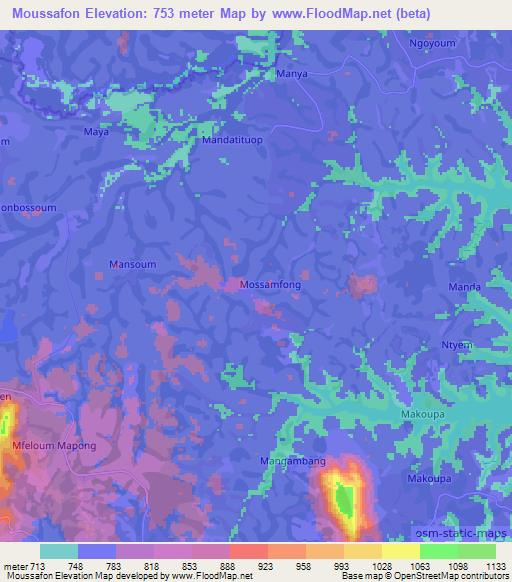 Moussafon,Cameroon Elevation Map