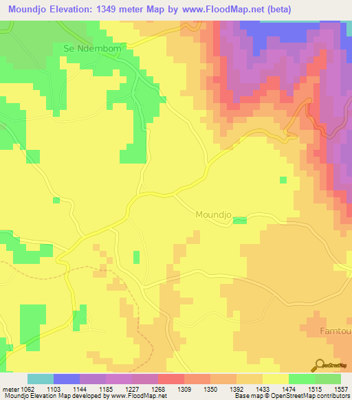 Moundjo,Cameroon Elevation Map