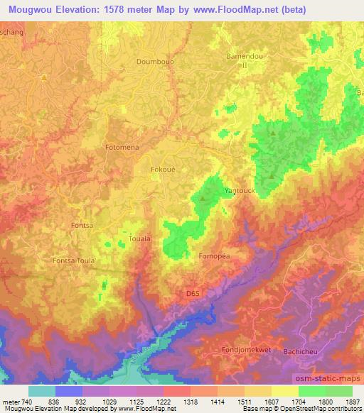 Mougwou,Cameroon Elevation Map