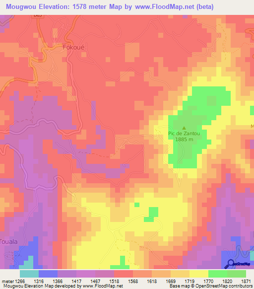 Mougwou,Cameroon Elevation Map