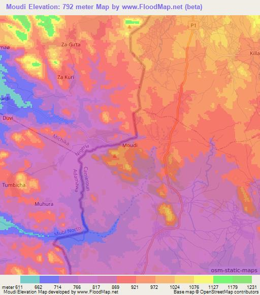 Moudi,Nigeria Elevation Map