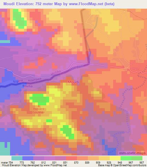 Moudi,Nigeria Elevation Map