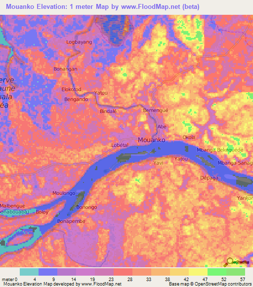 Mouanko,Cameroon Elevation Map