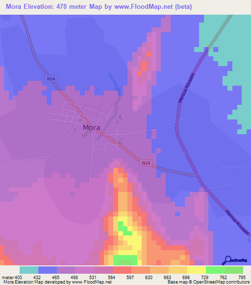 Mora,Cameroon Elevation Map