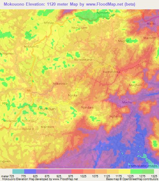 Mokouono,Cameroon Elevation Map