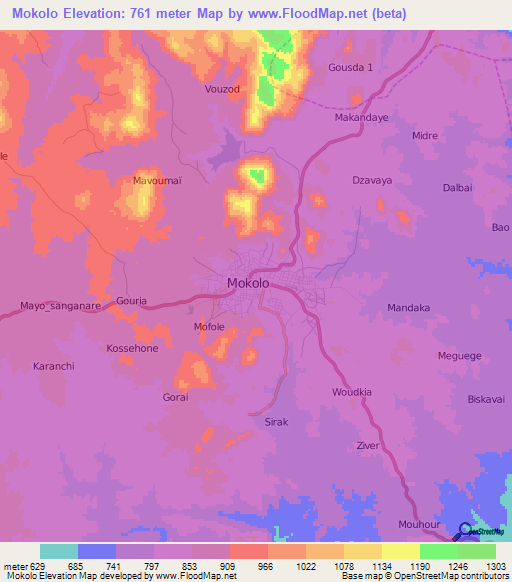 Mokolo,Cameroon Elevation Map