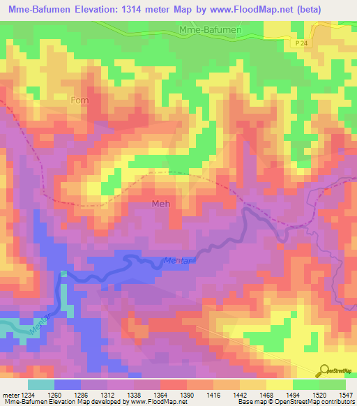 Mme-Bafumen,Cameroon Elevation Map