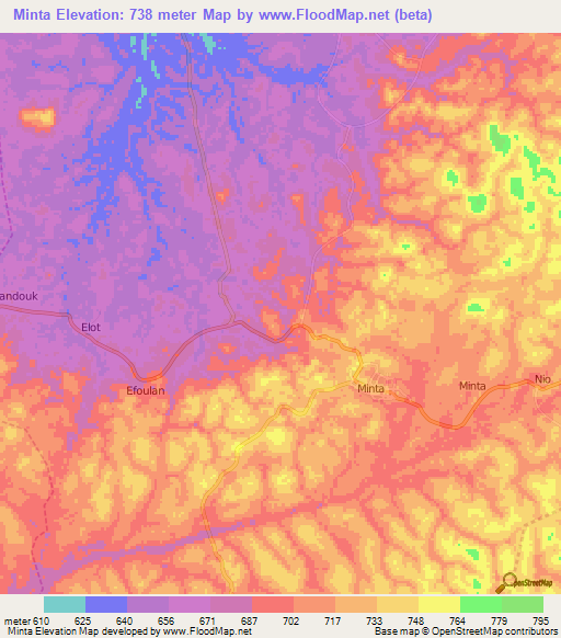 Minta,Cameroon Elevation Map