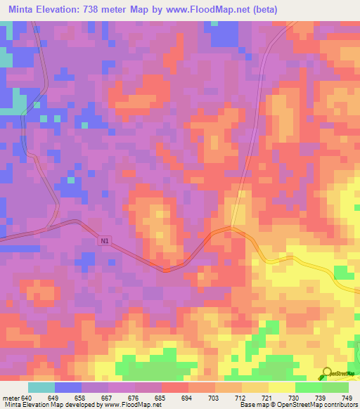 Minta,Cameroon Elevation Map